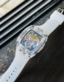 Guess Phoenix Polycarbonate Clear Multi-function Black Dial Clear Rubber Strap Watch for Men - GW0499G3 Authentic Buy Shop Now