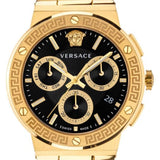 Versace Greca Chronograph Black Dial Gold Steel Strap Watch For Men - VEZ900421 Authentic Buy Shop Now
