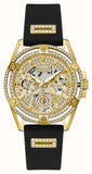 Guess Queen Quartz Gold Dial Black Silicone Strap Watch For Women - GW0536L3 Authentic Buy Shop Now