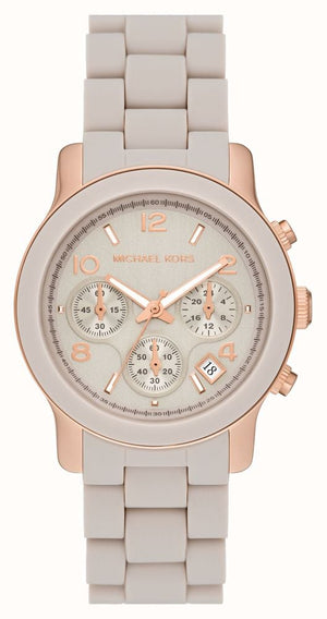 Michael Kors Runway Chronograph Grey Dial Grey Silicone Strap Watch For Women - MK7386 Authentic Buy Shop Now