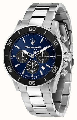 Maserati Competizione Chronograph Blue Dial Silver Steel Strap Watch For Men - R8873600009 Authentic Buy Shop Now