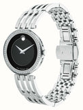 Movado Esperanza 63 Diamonds Black Dial Silver Steel Strap Watch For Women - 0607052 Authentic Buy Shop Now