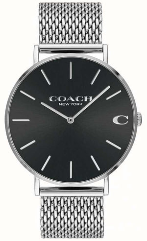 Coach Charles Black Dial Silver Mesh Bracelet Watch for Men - 14602144 Authentic Buy Shop Now