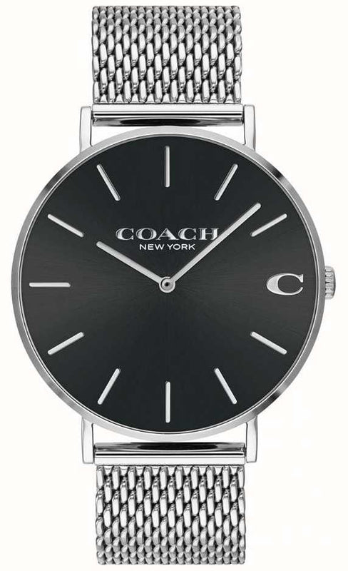 Coach Charles Black Dial Silver Mesh Bracelet Watch for Men - 14602144 Authentic Buy Shop Now