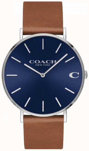 Coach Charles Blue Dial Brown Leather Strap Watch for Men - 14602151 Authentic Buy Shop Now