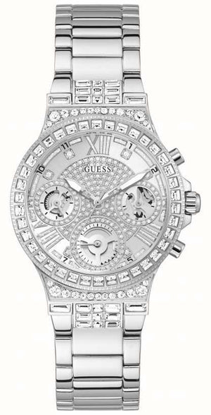 Guess Moonlight Multi Function Diamonds Silver Dial Silver Steel Strap Watch for Women - GW0320L1 Authentic Buy Shop Now