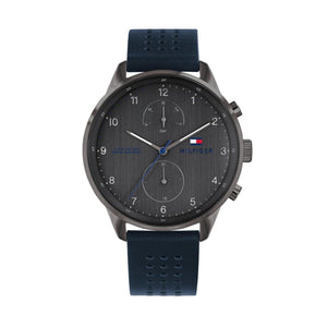 Tommy Hilfiger Chase Grey Dial Blue Leather Strap Watch for Men - 1791578 Authentic Buy Shop Now
