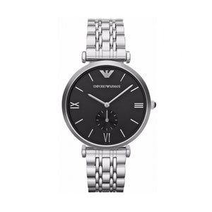 Emporio Armani Retro Black Dial Silver Steel Strap Watch For Men - AR1676 Authentic Buy Shop Now