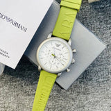 Emporio Armani Chronograph White Dial Green Rubber Strap Watch For Men - AR11022 Authentic Buy Shop Now