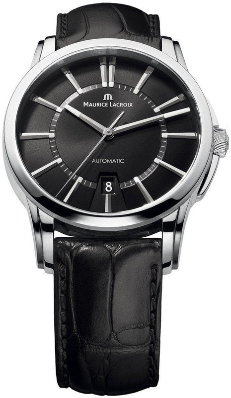 Maurice Lacroix Pontos Date Automatic Black Dial Black Leather Strap Watch For Men - PT6148-SS001-330 Authentic Buy Shop Now