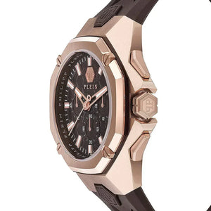 Philipp Plein Octagon Rose Gold Dial Brown Silicone Strap Watch for Men - PWTBA0223 Authentic Buy Shop Now