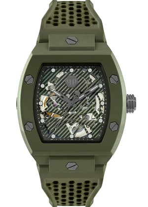 Philipp Plein The Skeleton Green Dial Green Silicone Strap Watch for Men- PWVBA0223