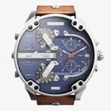 Diesel Mr Daddy Chronograph Blue Dial Brown Leather Strap Watch For Men - DZ7314 Authentic Buy Shop Now