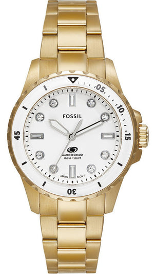 Fossil Blue Dive Three Hand White Dial Gold Steel Strap Watch For Women - ES5350 Authentic Buy Shop Now