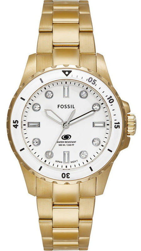 Fossil Blue Dive Three Hand White Dial Gold Steel Strap Watch For Women - ES5350 Authentic Buy Shop Now