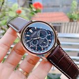 Citizen Eco Drive Calendrier Black Dial Brown Leather StrapWatch For Men - BU2023-12E Authentic Buy Shop Now