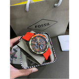 Fossil Bannon Chronograph Grey Dial Orange Silicone Strap Watch for Men - BQ2500 Authentic Buy Shop Now