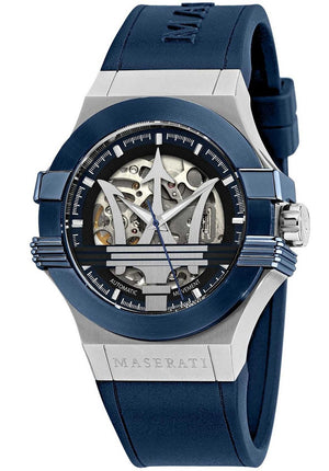 Maserati Potenza Skeleton Dial Quartz Blue Silicon Watch For Men - R8821108028 Authentic Buy Shop Now
