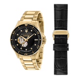 Maserati SFIDA Black Dial Yellow Gold Toned Stainless Steel Watch For Men - R8823140003 Authentic Buy Shop Now