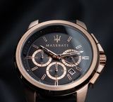 Maserati Successo 44mm Black Rose Gold Dial Black Rubber Strap Watch For Men - R8871621012 Authentic Buy Shop Now