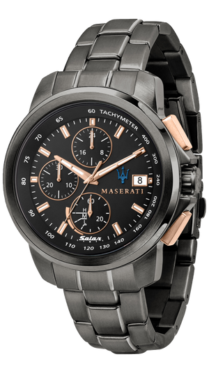 Maserati Successo Solar Black Dial Grey Steel Strap Watch For Men - R8873645001 Authentic Buy Shop Now