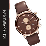 Emporio Armani Classic Chronograph Brown Dial Brown Leather Strap Watch For Men - AR0387 Authentic Buy Shop Now