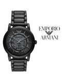 Emporio Armani Meccanico Skeleton Black Dial Black Steel Strap Watch For Men - AR60045 Authentic Buy Shop Now