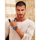 Guess Pinnacle Chronograph Quartz Blue Dial Black Leather Strap Watch For Men - W0673G4 Authentic Buy Shop Now