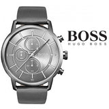 Hugo Boss Architectural Grey Dial Grey Leather Strap Watch for Men - 1513570 Authentic Buy Shop Now