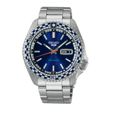 Seiko 5 Sports Petrol Blue Checker Flag Special Edition Blue Dial Silver Steel Strap Watch For Men - SRPK65K1 Authentic Buy Shop Now