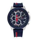 Tommy Hilfiger Clark Chronograph Blue Dial Black Leather Strap Watch For Men - 1792083 Authentic Buy Shop Now