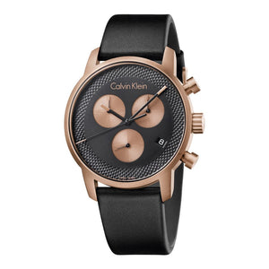 Calvin Klein City Chronograph Black Dial Black Leather Strap Watch for Men - K2G17TC1 Authentic Buy Shop Now