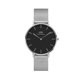 Daniel Wellington Petite Sterling Black Dial Silver Mesh Bracelet Watch For Women - DW00100304 Authentic Buy Shop Now