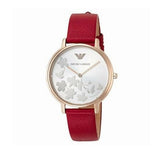 Emporio Armani Kappa Classic Quartz Silver Dial Red Leather Strap Watch For Women - AR11114 Authentic Buy Shop Now