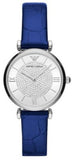 Emporio Armani Gianni T Bar Quartz Crystals Silver Dial Blue Leather Strap Watch For Women - AR11344 Authentic Buy Shop Now