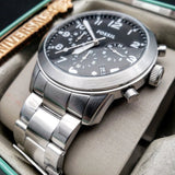 Fossil Pilot Chronograph Black Dial Silver Steel Strap Watch for Men - FS5141 Authentic Buy Shop Now