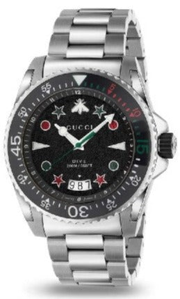 Gucci Dive Quartz Black Dial Silver Steel Strap Watch For Men - YA136221 Authentic Buy Shop Now