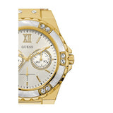 Guess Limelight Quartz Silver Dial Golden Leather Strap Watch For Women - W0775L2 Authentic Buy Shop Now
