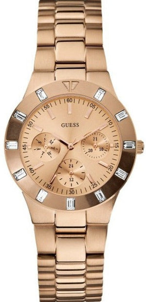 Guess Glisten Multifunction Quartz Rose Gold Dial Rose Gold Steel Strap Watch For Women - W16017L1 Authentic Buy Shop Now