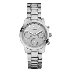 Guess Mini Sunrise Silver Dial Silver Steel Strap Watch For Women - W0448L1 Authentic Buy Shop Now