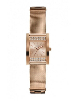 Guess Nouveau Diamonds Rose Gold Dial Rose Gold Mesh Bracelet Watch for Women - W0127L3