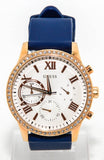 Guess Solar White Rose Gold Dial Blue Rubber Strap Watch For Women - W1135L3 Authentic Buy Shop Now