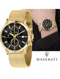 Maserati Epoca 42mm Black Dial Gold Mesh Bracelet Watch For Men - R8873618007 Authentic Buy Shop Now