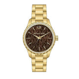 Michael Kors Layton Chronograph Brown Dial Gold Steel Strap Watch For Women - MK7296 Authentic Buy Shop Now