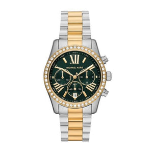Michael Kors Lexington Chronograph Green Dial Two Tone Steel Strap Watch For Women - MK7303 Authentic Buy Shop Now