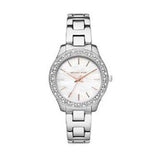 Michael Kors Liliane Three Hand Mother of Pearl White Dial Silver Steel Strap Watch For Women - MK4556 Authentic Buy Shop Now