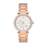 Michael Kors Parker Three-Hand Mother of Pearl White Dial Rose Gold Steel Strap Watch For Women - MK4695 Authentic Buy Shop Now