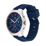 Tommy Hilfiger Justin Chronograph Blue Dial Blue Rubber Strap Watch for Men - 1792057 Authentic Buy Shop Now