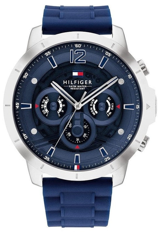 Tommy Hilfiger Luca Chronograph Blue Dial Blue Silicone Strap Watch For Men - 1710489 Authentic Buy Shop Now