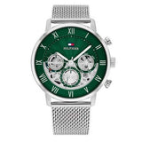 Tommy Hilfiger Legend Chronograph Green Dial Silver Mesh Bracelet Watch For Men - 1710567 Authentic Buy Shop Now